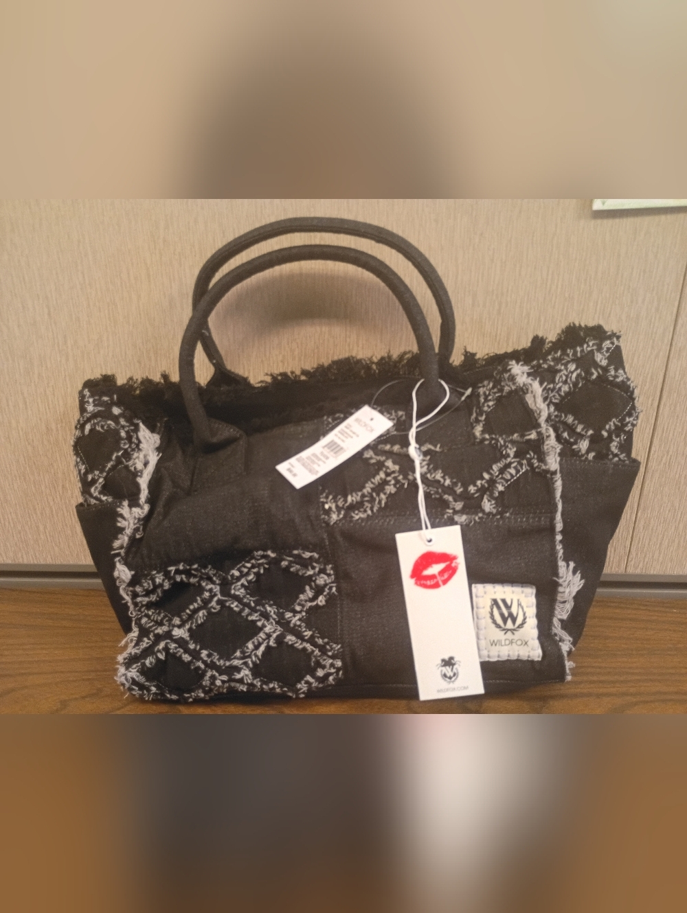 NWT Wildfox Frayed Black Denim Tote